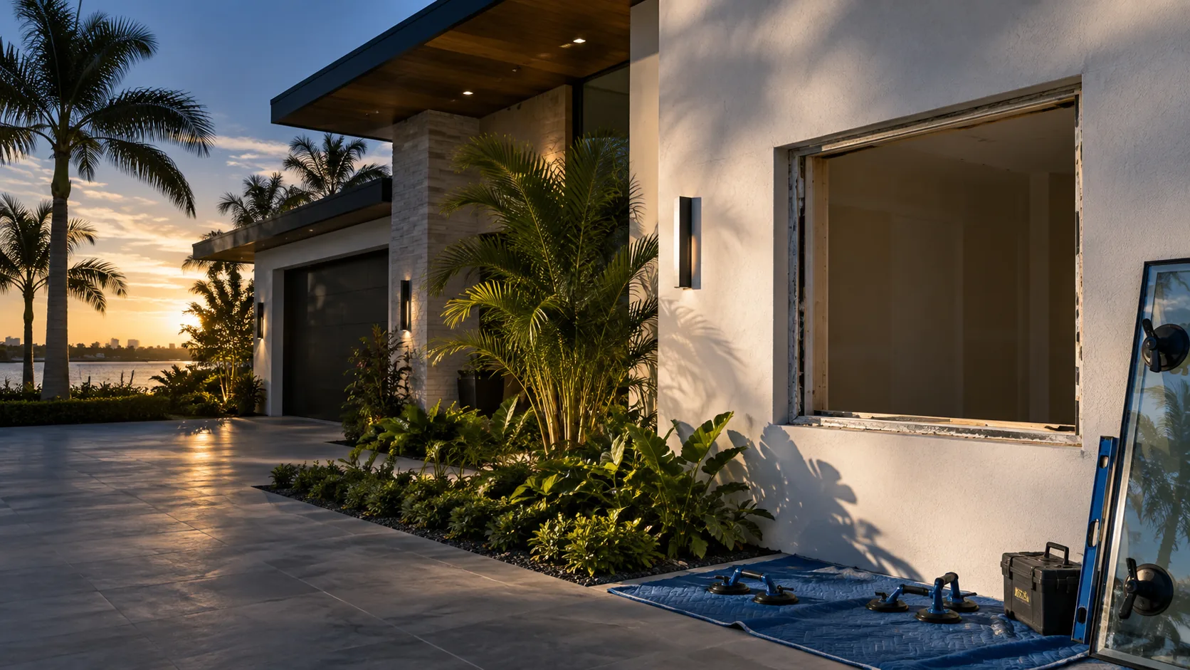 South Florida home prepared for an impact window installation